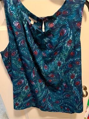 Talbots Teal Peacock-Print Sleeveless Camisole